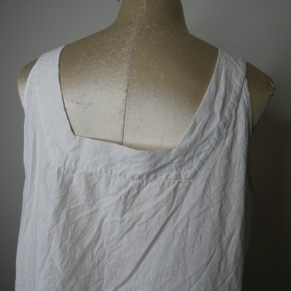 Eileen Fisher Women's L 100% Cotton White Tank Top Smocked Square Neck - Picture 6 of 10